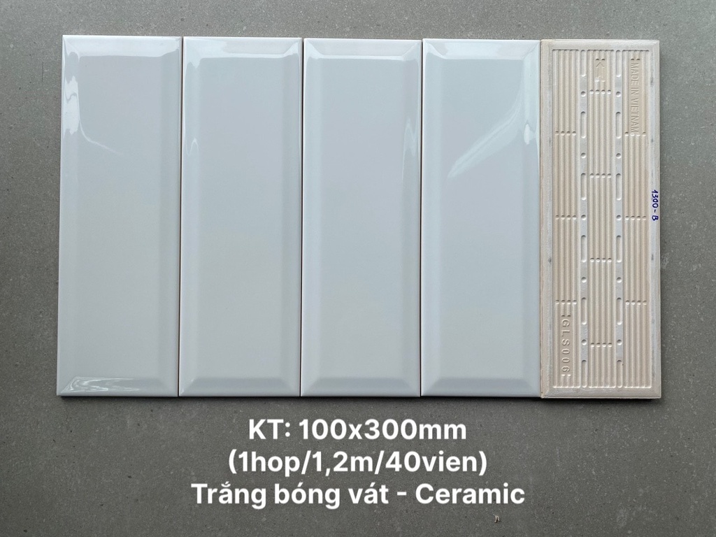 Gạch thẻ trắng bóng vát KT 100x300mm STA1300-B