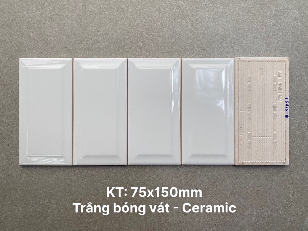 Gạch thẻ trắng bóng vát KT 75x150mm PSTA75150-B