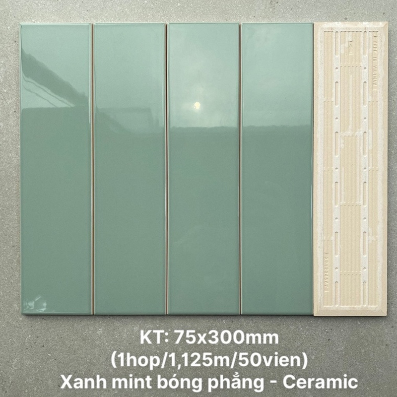Gạch thẻ cao cấp xanh mint phẳng KT 75x300mm PSTA75315P