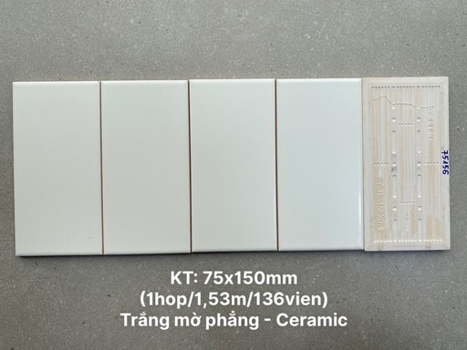 [PSTA75156] Gạch thẻ trắng mờ phẳng KT 75x150mm PSTA75156