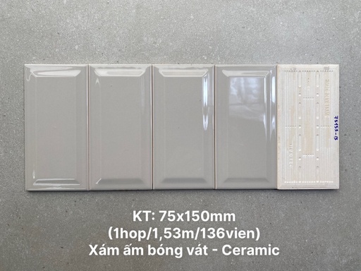 [STA75153-B] Gạch thẻ xám ấm bóng vát KT 75x150mm STA75153-B