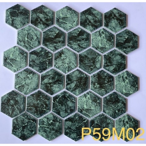 [P59M02] Gạch Mosaic Lục Giác Xanh Rêu P59M02