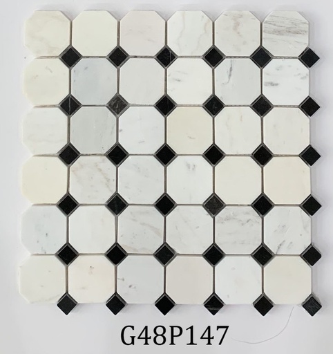 [G48P147] Đá Mosaic cắt góc trắng sữa và đen G48P147