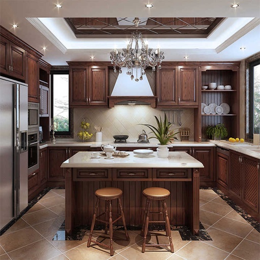 [102698266392] Tủ bếp gỗ mahogany nguyên khối kiểu mô-đun cổ điển, cao cấp, bán tại Mỹ