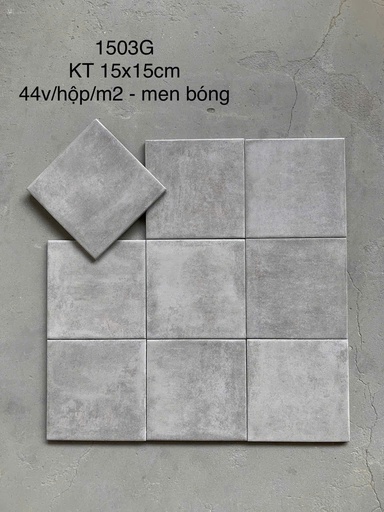 [HCM 1503G] Gạch thẻ xám men bóng KT 150x150mm (1h/1m/44v/17.5kg) 1503G