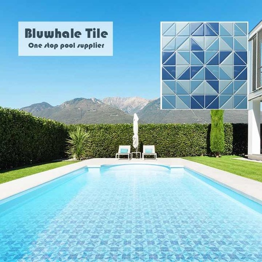[106134190544] Gạch hồ bơi men sứ màu xanh lam giá rẻ, mẫu tùy chỉnh, gạch lát tường mOSAIC hình tam giác