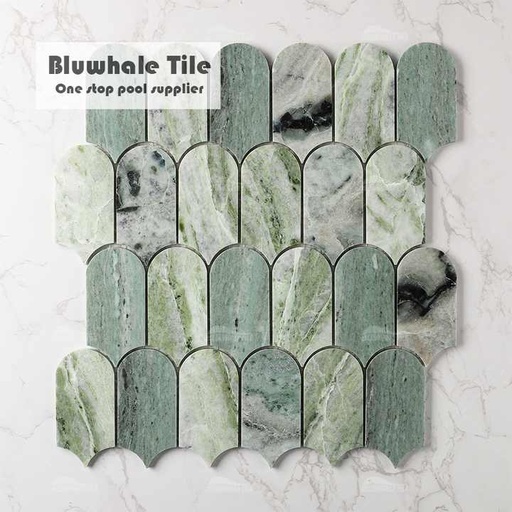 [105181922031] Gạch khảm đá hoa cương Ming Green hình lông vũ, mài bóng, nguồn gốc từ nhà máy Bluwhale Tile Phật Sơn