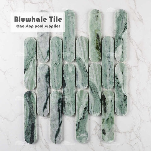 [105149644419] Gạch khảm đá cẩm thạch xanh tự nhiên hình bầu dục mài bóng cao cấp Bluwhale bán buôn khách sạn spa