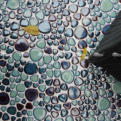 [34911951040] Gạch khảm sỏi ceramic xanh lục bảo men, bán buôn, hình dạng không đều