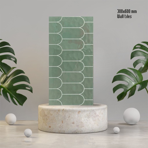 [DS3060-07] Gạch giả thẻ Trung Quốc, Xanh mint họa tiết lông vũ, KT 300x600 mm, DS3060-07 (1 hộp/ 8 viên/ 1.44m2)