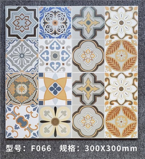 [F066] Gạch bông Trung Quốc, men mờ xương porcelain, KT 300x300, F066 (1 hộp/11 viên/1m2)