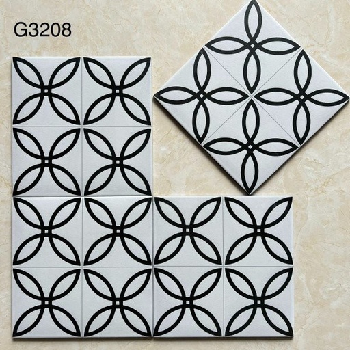 [G3208] Gạch bông Trung Quốc, men mờ xương porcelain, KT 200x200mm, G3208 (1 hộp/25 viên/1m2)