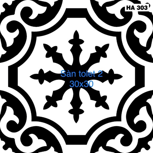 [HA303] Gạch Bông Trung Quốc, men mờ, xương porcelain, KT 300x300mm, HA303 (1 hộp/11 viên/1m2)