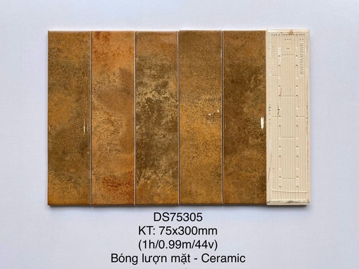 [DS75305_S] Gạch thẻ Việt Nam, Cam đất bóng lượn, KT 75x300 mm, DS75305_S, Hàng Ưu (1 hộp/ 50 viên/ 1.125m2)