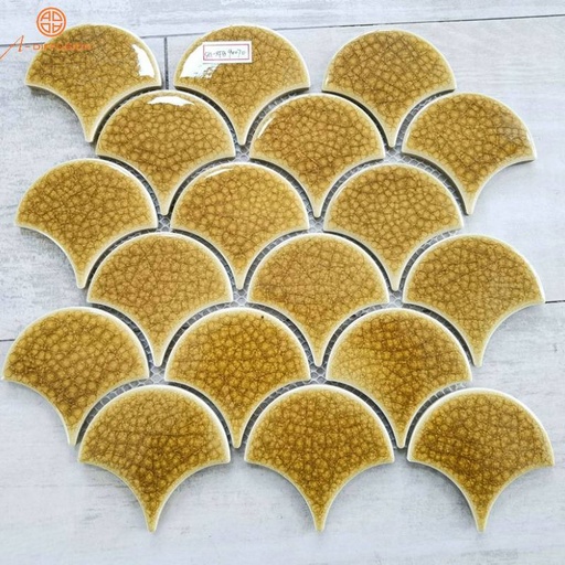 [SH-XFB90070] Gạch Mosaic vảy cá 85x95mm vàng men rạn SH-XFB90070 (1h/1,03m/13vi)