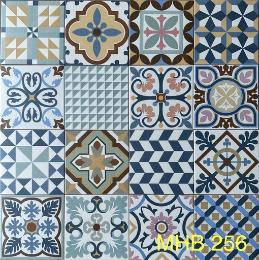 [MHB256] Gạch bông Trung Quốc, men mờ xương porcelain, KT 200x200, Mix MHB256 (1 hộp/25 viên/1m2)