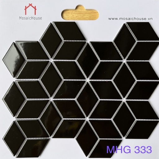 [MHG333] Gạch Mosaic Kim Cương Lập Phương Màu Đen Bóng mã MHG333